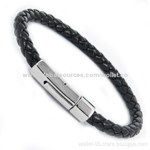 Leather Bracelet with Stainless Steel Clasp, Customized Logos Welcomed, OEM And ODM Orders Accepted